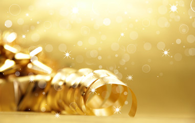 Golden ribbon with shiny background