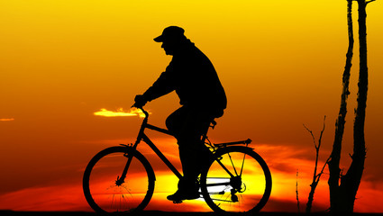 Biker silhouette at sunset