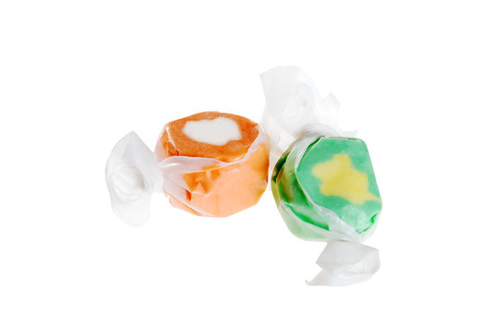 two pieces of salt water taffy