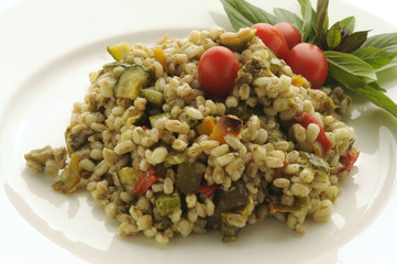 Orzo e farro freddo con peperoni e zucchine