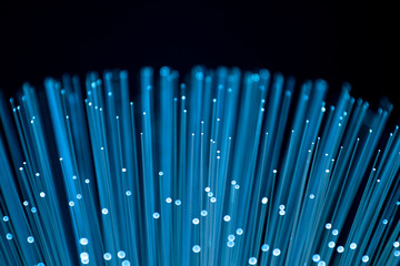 Fiber optics close-up, modern computer communication technology