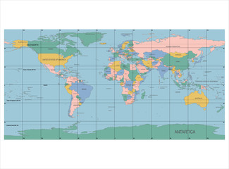 Detailed World Map with Names of Countries, vector isolated by g