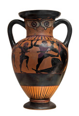 Ancient greek vase depicting Ulysses fighting the cyclop  isolat - 26355538