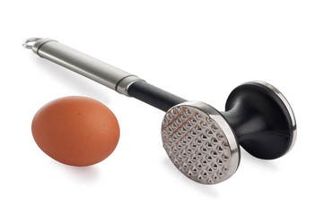 Stainless steel meat mallet wth brown egg
