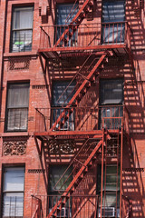 fire ladder at old houses downtown in New York