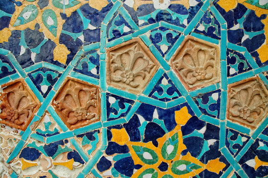 Fragment of tiled wall with Arabic mosaic from Tbilisi, Georgia