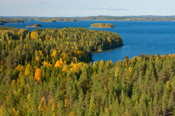 View on finnish landscape - Land of thousands lakes surrounded b