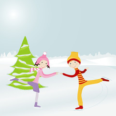 boy and girl skating on skating-rink