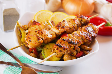 Grilled chicken meat and vegetables