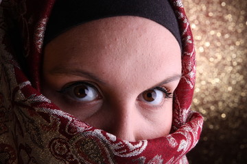 Veiled Woman From The Middle East (golden background)