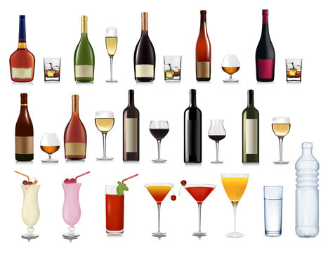 Set of different drinks. Vector illustration.