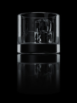 A render of an isolated glass with ice cubes