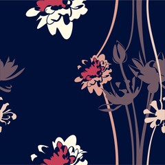 Blossom silhouettes pattern in dark blue background - 26375118