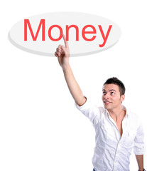 Young business man presses key