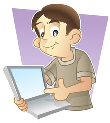 Cute kid showing his laptop screen