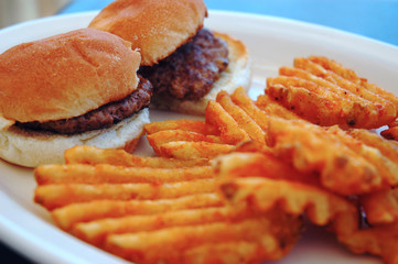 Mini burgers with wavy fries