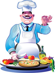 Pizza chef with Ok symbol