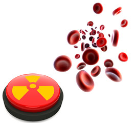 streaming blood cells and button with nuclear sign