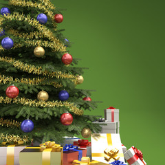 christmas tree with presents detail on green