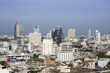 Skyline of Bangkok with the river Chao Praya, Bangkok, Thailand, Asia