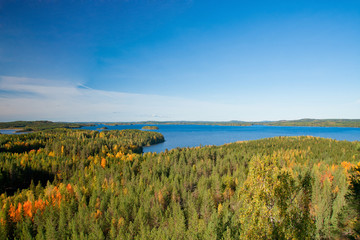 View on finnish landscape - Land of thousands lakes surrounded b