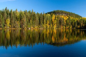 Beautiful photography of autumn on lake in Finland