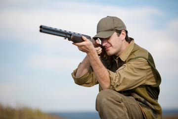 Hunter aiming at the hunt during a hunting party