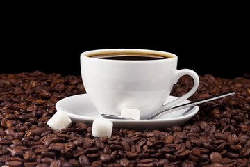 cup of coffee on black