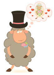 Cartoon sheep fiance on white background