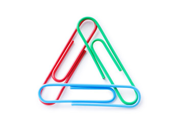 Close up of many colourful paper clips