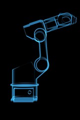 Robotic arm 3D rendered blue transparent