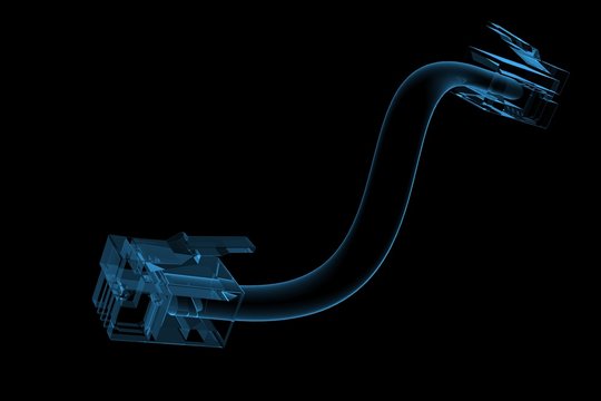 Ethernet cable pigtail 3D rendered blue transparent