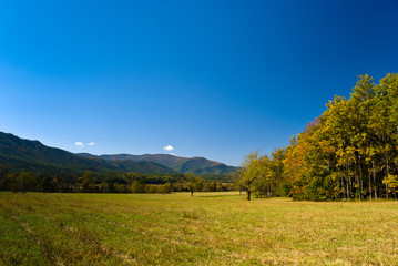 View on Smoky Mountains from Cades Cove, fall season