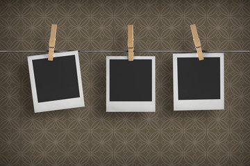 Old film frames blanks on a rope, historical polaroid photo