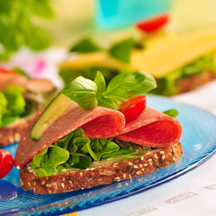 Salamibrot mit frischem Salat