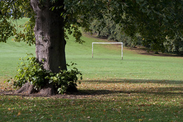 town park football pitch in autumn