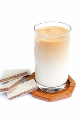 Ice tea lata and snack on isolate background.