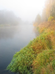 Naklejka na ściany i meble Fog on the River Fall