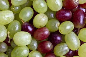 Green and red grapes background