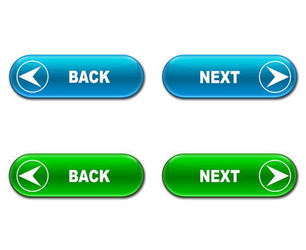 Set botones alargados brillantes texto NEXT BACK