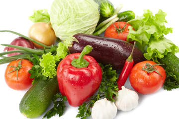 fresh vegetables on the white background