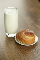 Glass of milk and pie