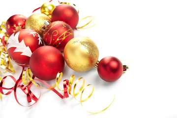 Christmas balls on the white background