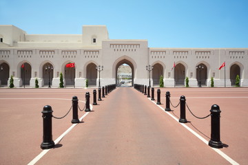 Turkish and Oman flags on main avenue of Sultan's Palace