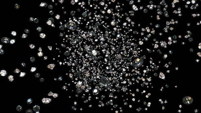 flying and shifting diamonds on black background