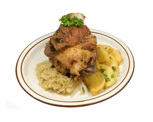 fresh pork hog with potatoes and sauerkraut