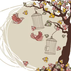 Cercles muraux Oiseaux en cages composition d& 39 automne de vecteur