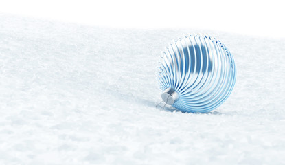 blue christmas ball on puffy white background