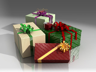 Presents in colorful wrapping paper and bows