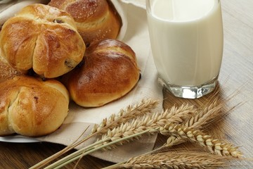 Glass of milk and pie